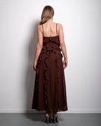 SEISHIKI STUDIO Ruffle Maxi Dress – Layered Detail & Flowy Silhouette Brown