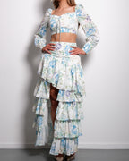 SEISHIKI STUDIO Rüschen-Set – Oberteil mit Puffärmeln & fließender Minirock, blau