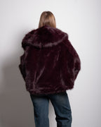 short faux fur jacket with hood wine