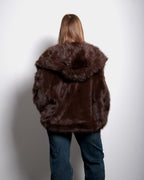 short faux fur jacket with hood brown