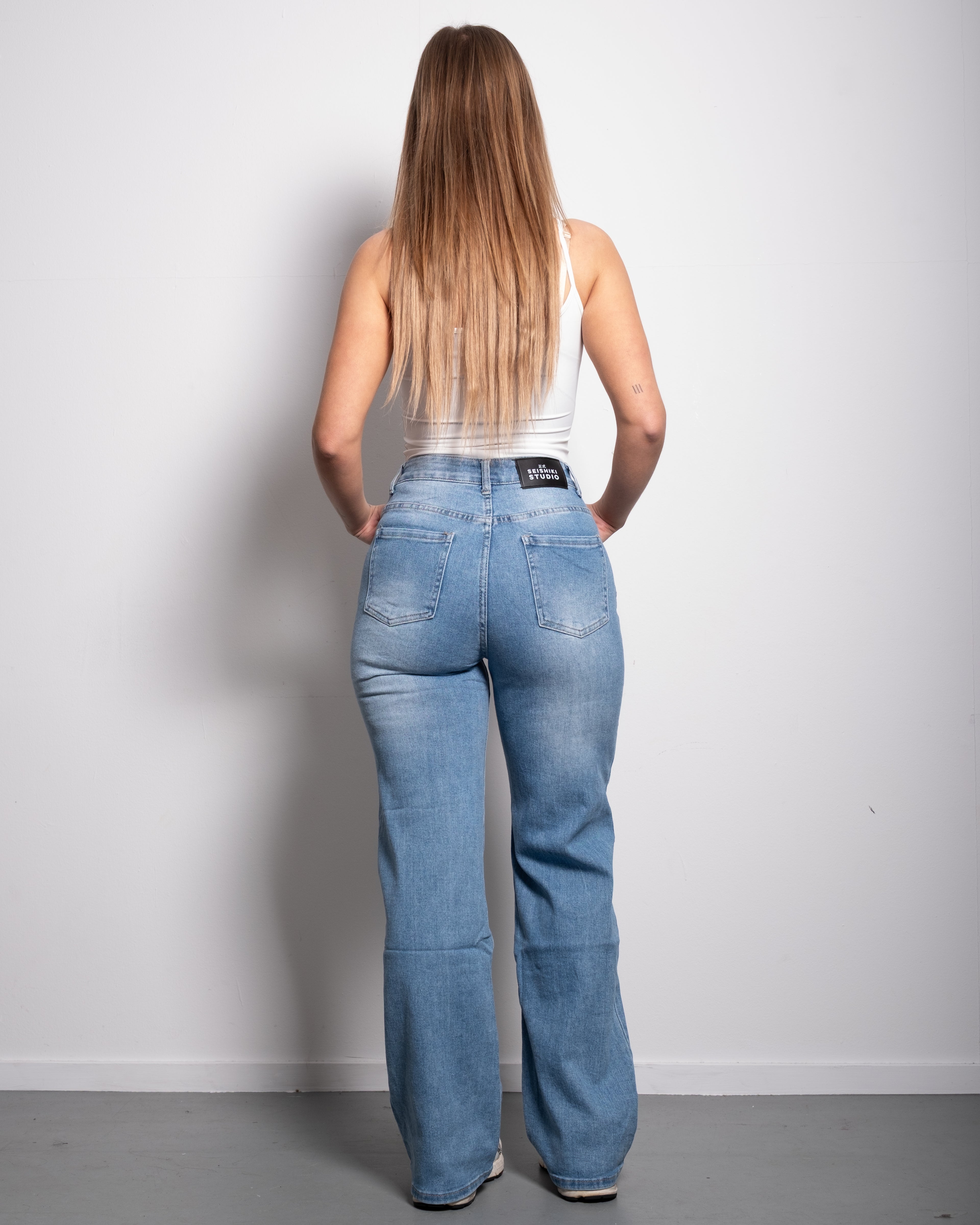HIGH WAIST WIDE LEG JEANS LIGHT WASH - INSEAM 81CM