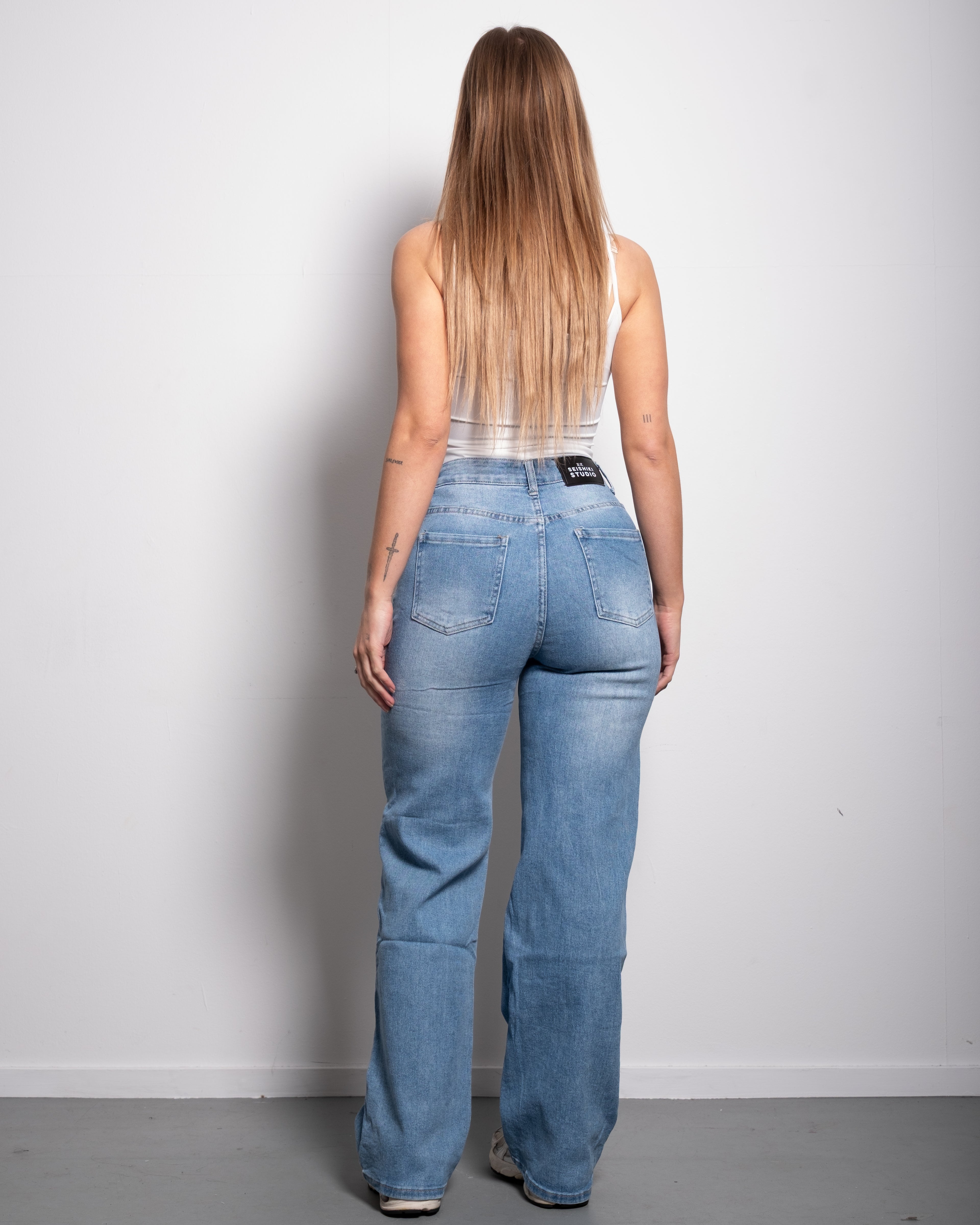 HIGH WAIST WIDE LEG JEANS LIGHT WASH - INSEAM 81CM