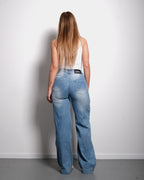 MEDIUM WASH WITH BRIGHT SPOTS CLASSIC WIDE LEG JEANS - INSEAM 81CM