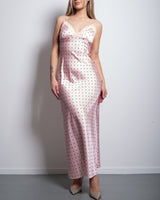 polkadot silky long dress pink