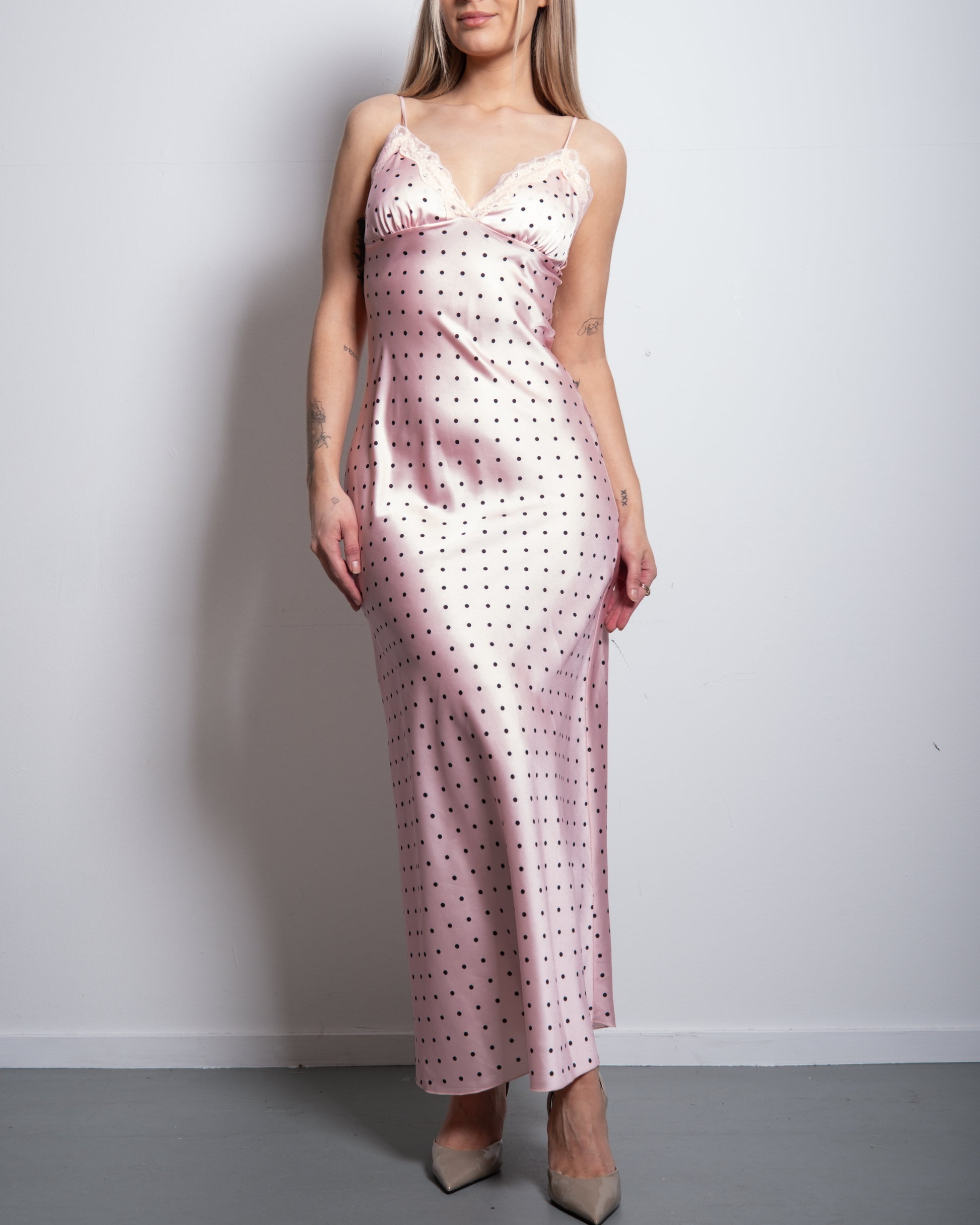 polkadot silky long dress pink | SEISHIKI STUDIO