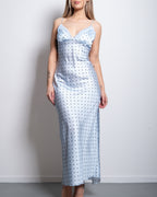 polkadot silky long dress blue
