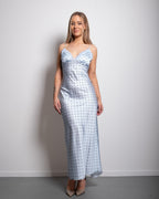 polkadot silky long dress blue
