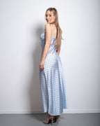 polkadot silky long dress blue