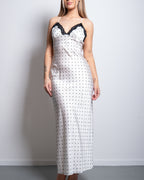 polkadot silky long dress white