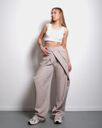 SEISHIKI STUDIO back pleated front button striped pants beige