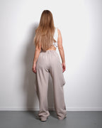 SEISHIKI STUDIO back pleated front button striped pants beige