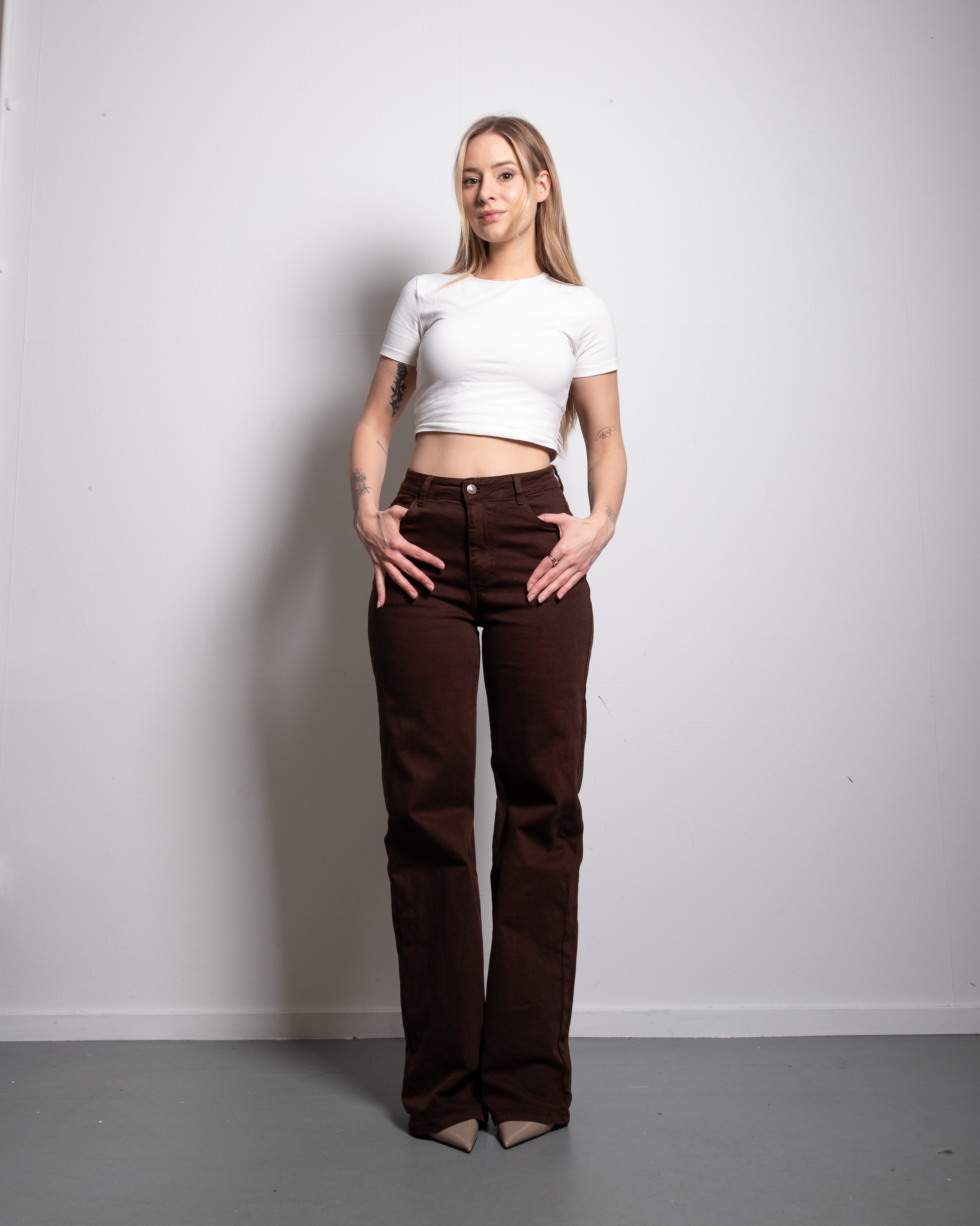 BROWN WIDE LEG JEANS - INSEAM 85CM
