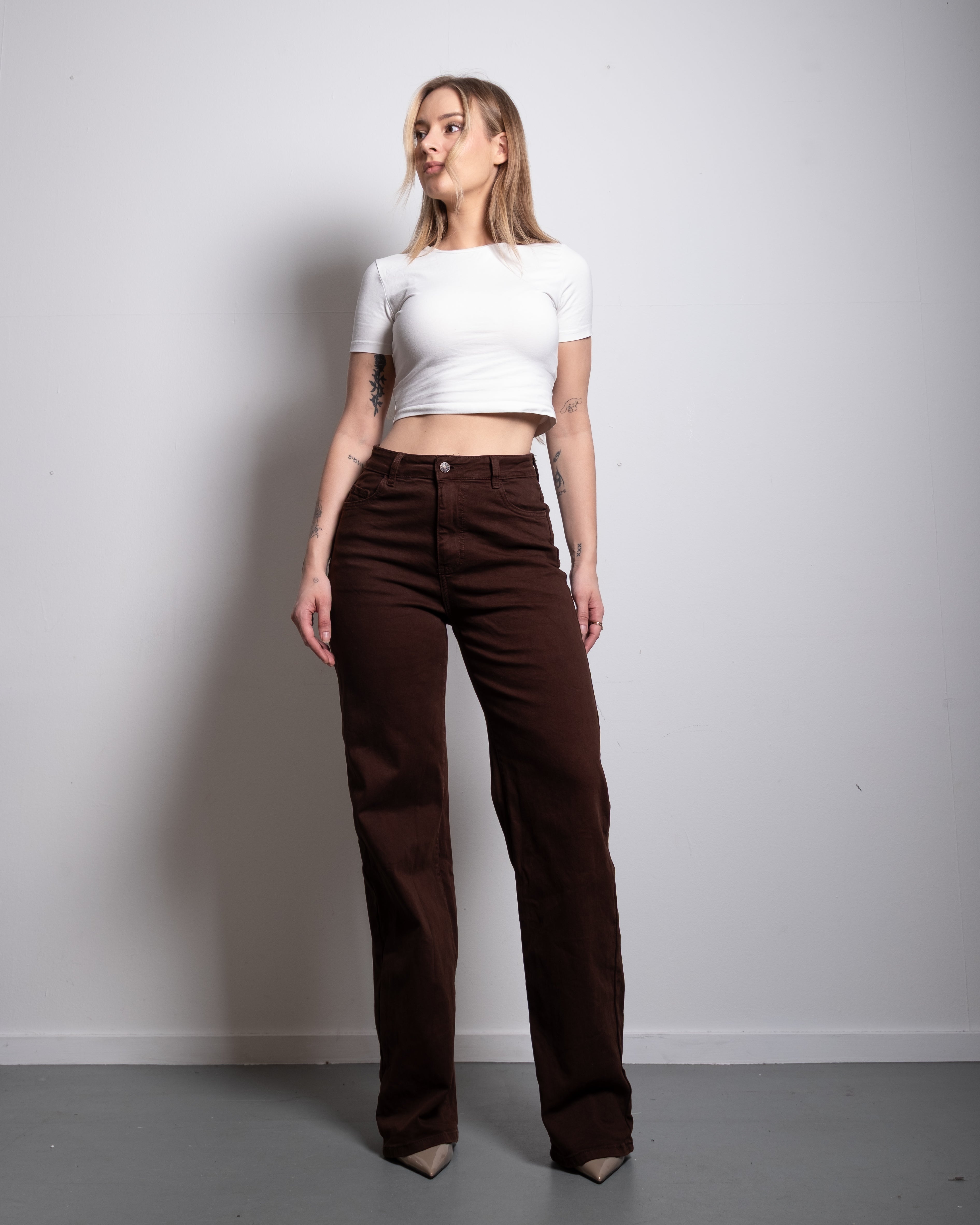 BROWN WIDE LEG JEANS - INSEAM 85CM