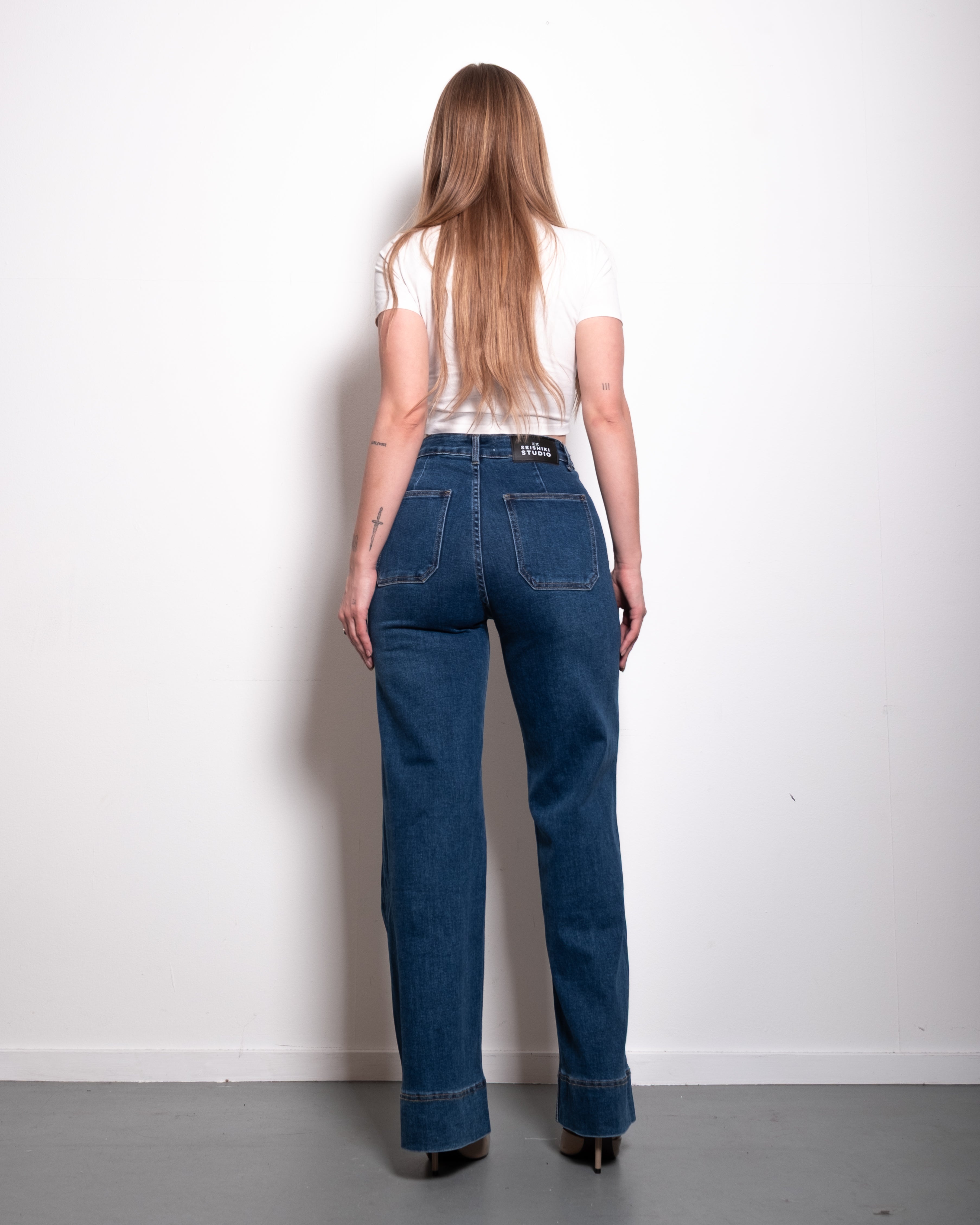 BLUE WIDE LEG JEANS WITH SMALL FRONT POCKETS - IL 80CM