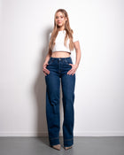 DARK BLUE WIDE LEG JEANS WITH RAISED BOTTOM SEAM - INSEAM 80CM
