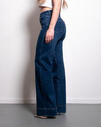 STRETCHY DARK BLUE WIDE LEG JEANS WITH RAISED BOTTOM SEAM - INSEAM 80CM | SEISHIKI STUDIO