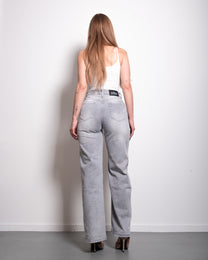 INSEAM 76CM - STRETCHY GREY WIDE LEG JEANS WITH SLANTED BUTTON | SEISHIKI STUDIO