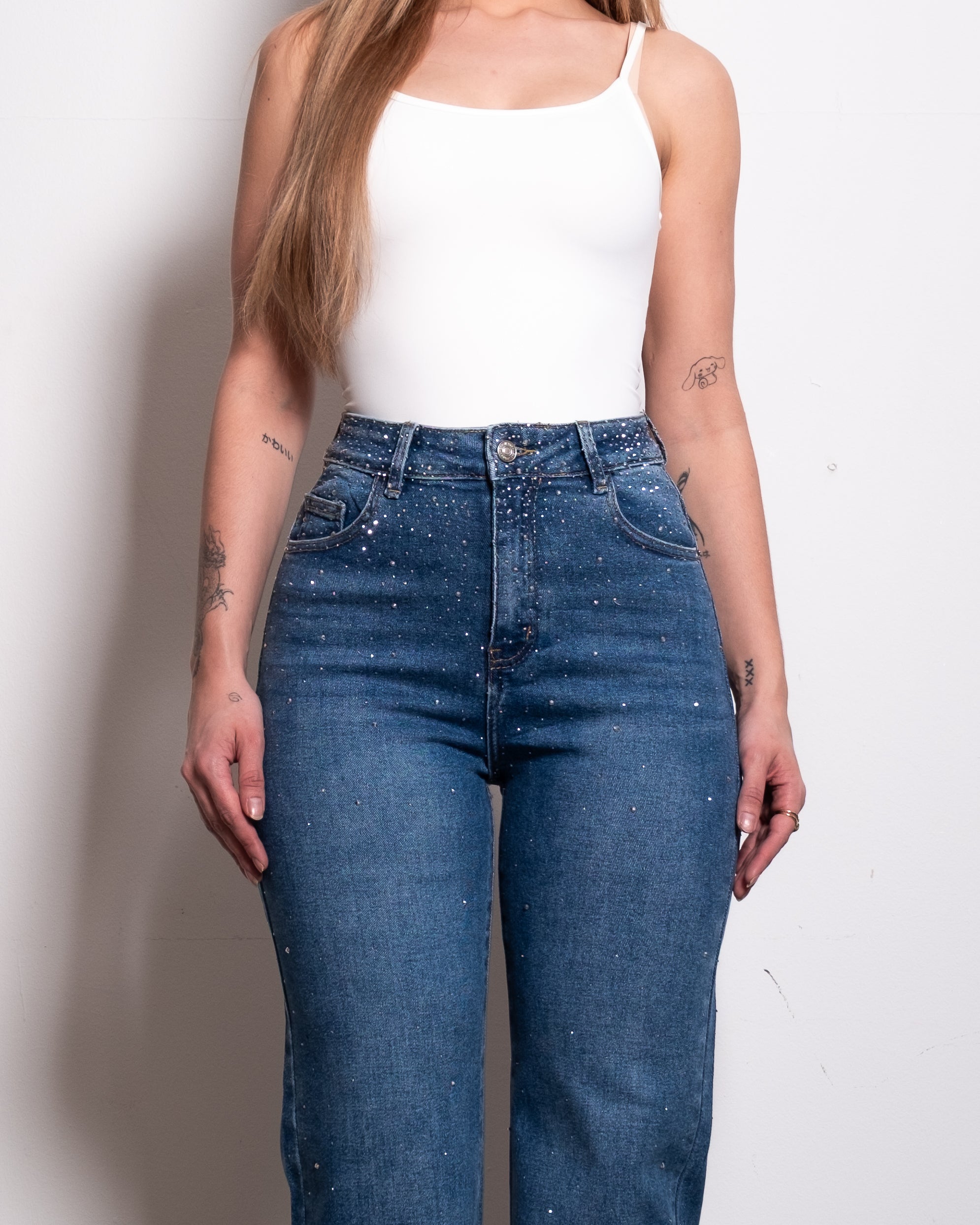 DARK WASH ALL OVER SPARKLE JEANS - INSEAM 80CM