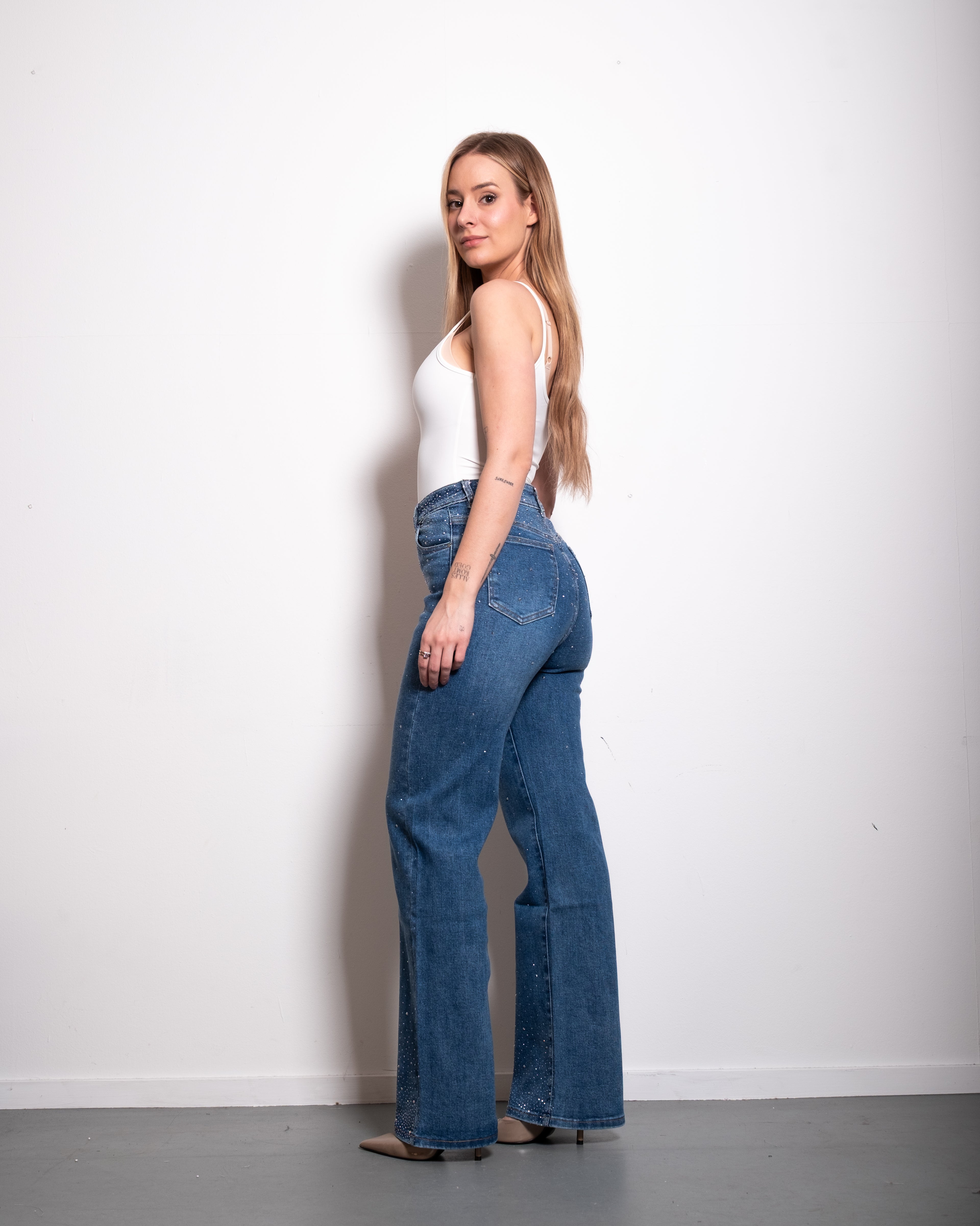 DARK WASH ALL OVER SPARKLE JEANS - INSEAM 80CM