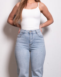 STRETCHY LIGHT WASH ALL OVER SPARKLE JEANS - INSEAM 80CM | SEISHIKI STUDIO