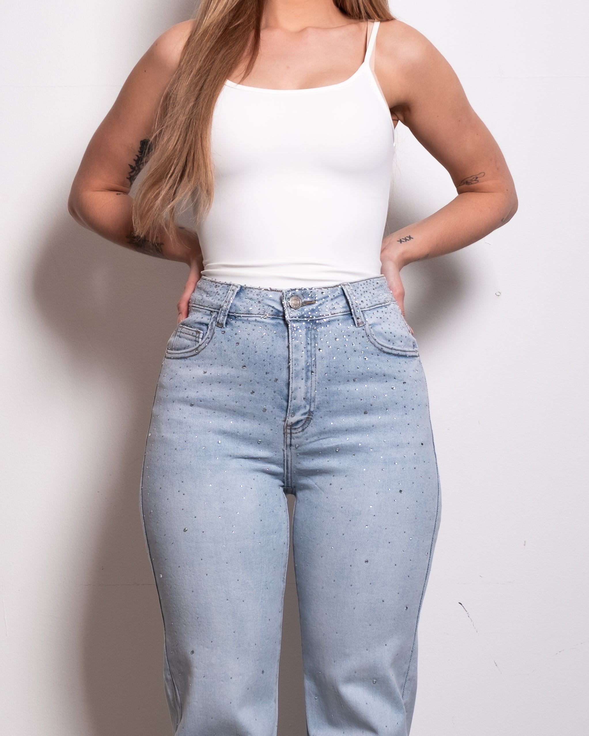 LIGHT WASH ALL OVER SPARKLE JEANS - INSEAM 80CM