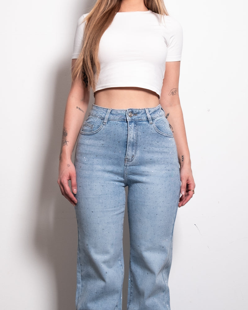 STRETCHY MEDIUM WASH ALL OVER SPARKLE JEANS - INSEAM 80CM | SEISHIKI STUDIO
