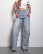 ALL OVER RHINESTONES LIGHT WASH WIDE LEG JEANS - INSEAM 83CM - NON STRETCH
