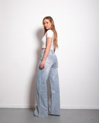 ALL OVER RHINESTONES LIGHT WASH WIDE LEG JEANS - INSEAM 83CM - NON STRETCH