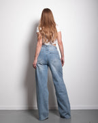SIDE EMBELLISHED LIGHT WASH WIDE LEG JEANS - INSEAM 82CM - NON STRETCH