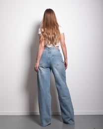 INSEAM 82CM - NON STRETCH - SIDE EMBELLISHED LIGHT WASH WIDE LEG JEANS | SEISHIKI STUDIO