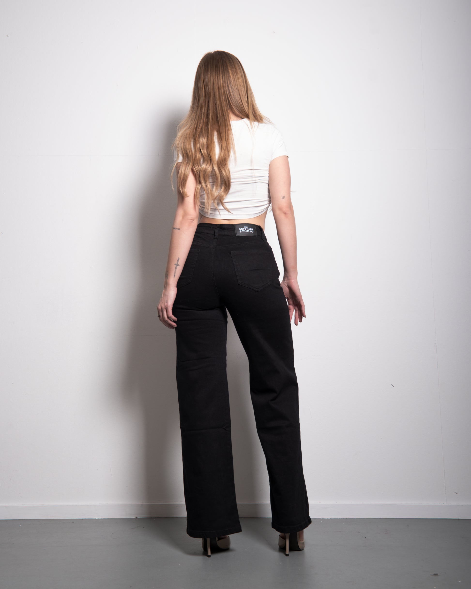 002 - THE BAGGY STRAIGHT LEG STRETCHY Jeans Pure BLACK - IL 78CM | SEISHIKI STUDIO