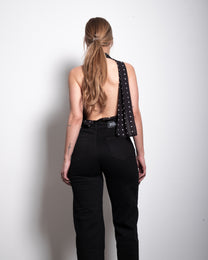 draped high neck polkadot top black | SEISHIKI STUDIO