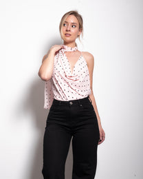 draped high neck polkadot top pink | SEISHIKI STUDIO
