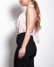 draped high neck polkadot top pink | SEISHIKI STUDIO