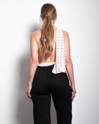 draped high neck polkadot top pink