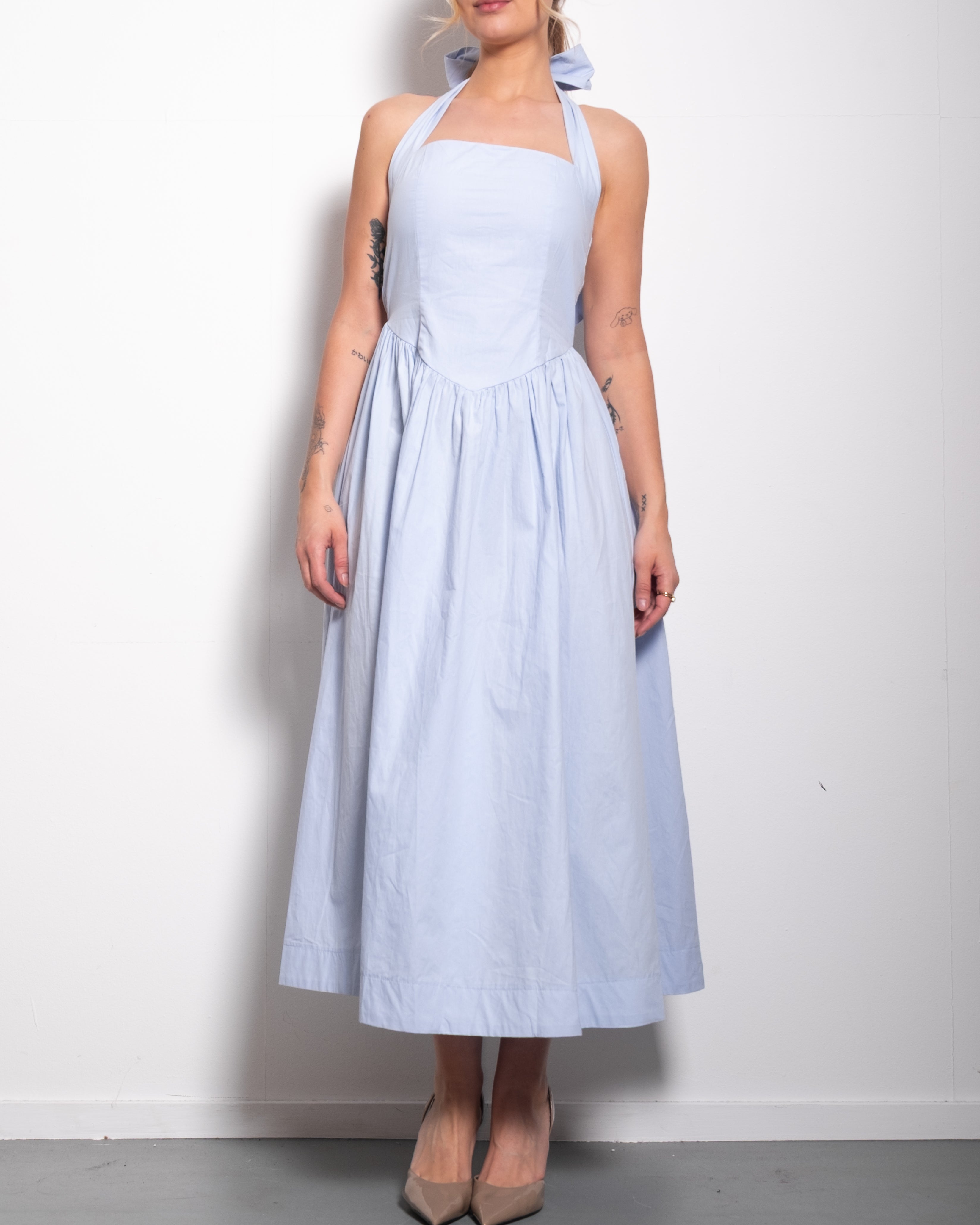 Halter neck bow dress baby blue
