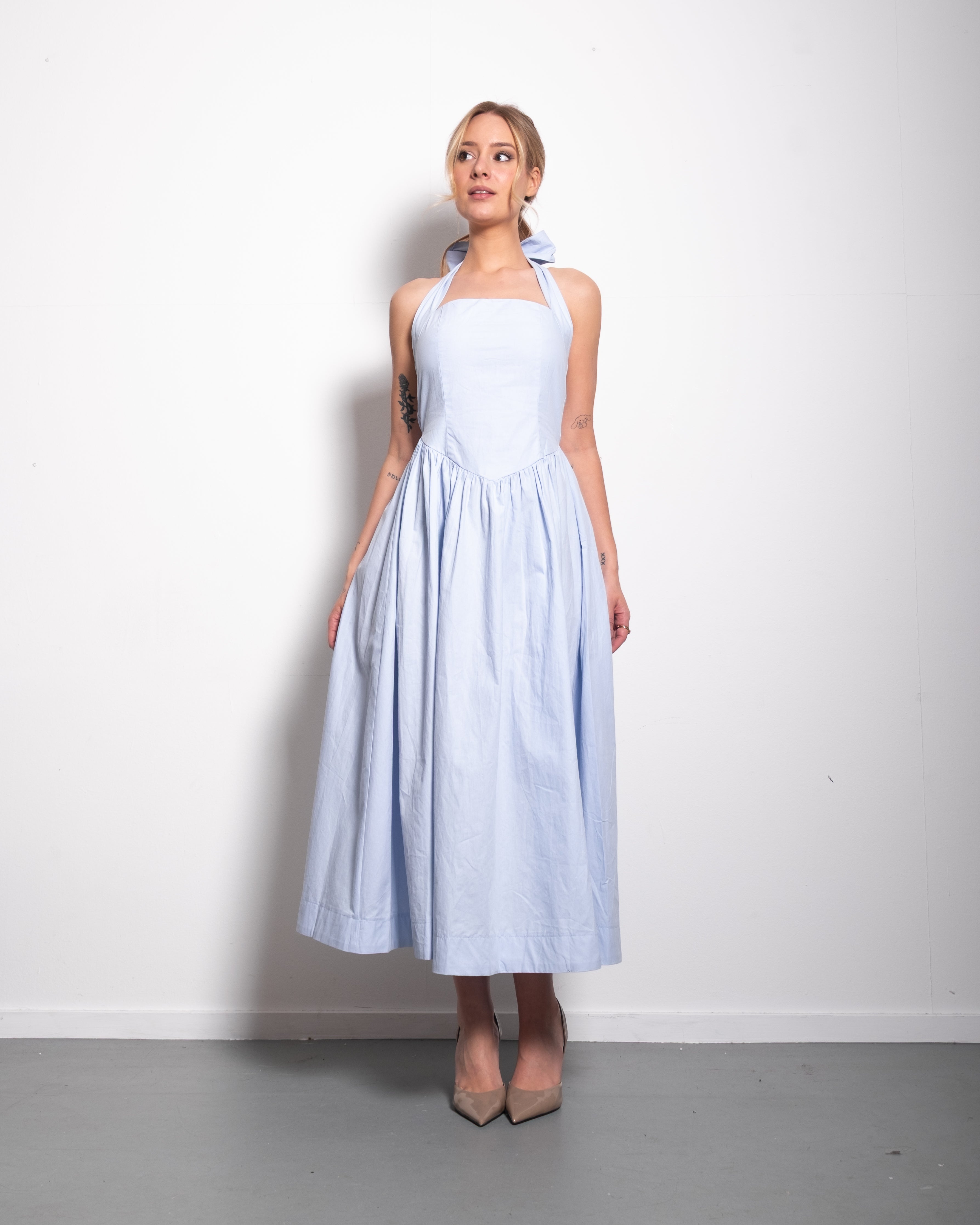Halter neck bow dress baby blue