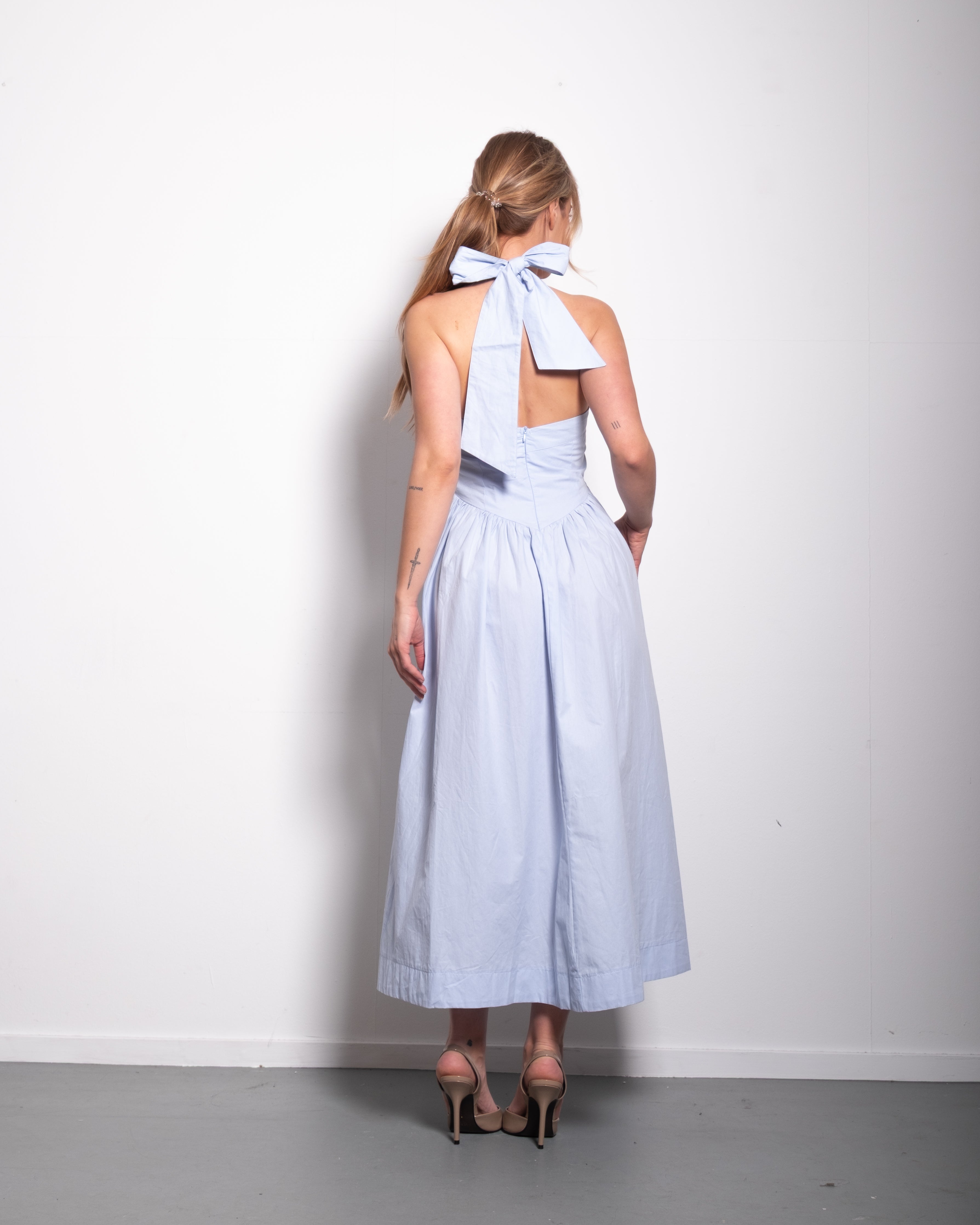 Halter neck bow dress baby blue
