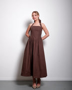 Halter neck bow dress brown