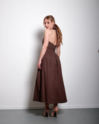 Halter neck bow dress brown