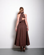 Halter neck bow dress brown