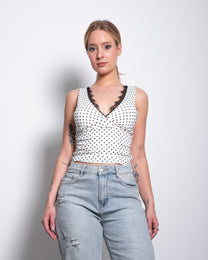 stretchy polkadot top with thick straps | SEISHIKI STUDIO