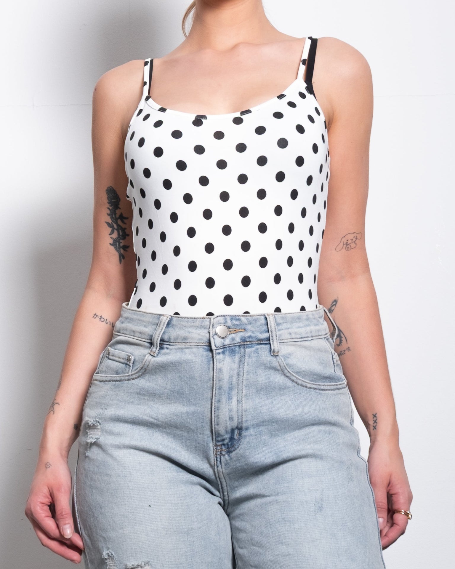 polkadot stretchy tanktop white | SEISHIKI STUDIO