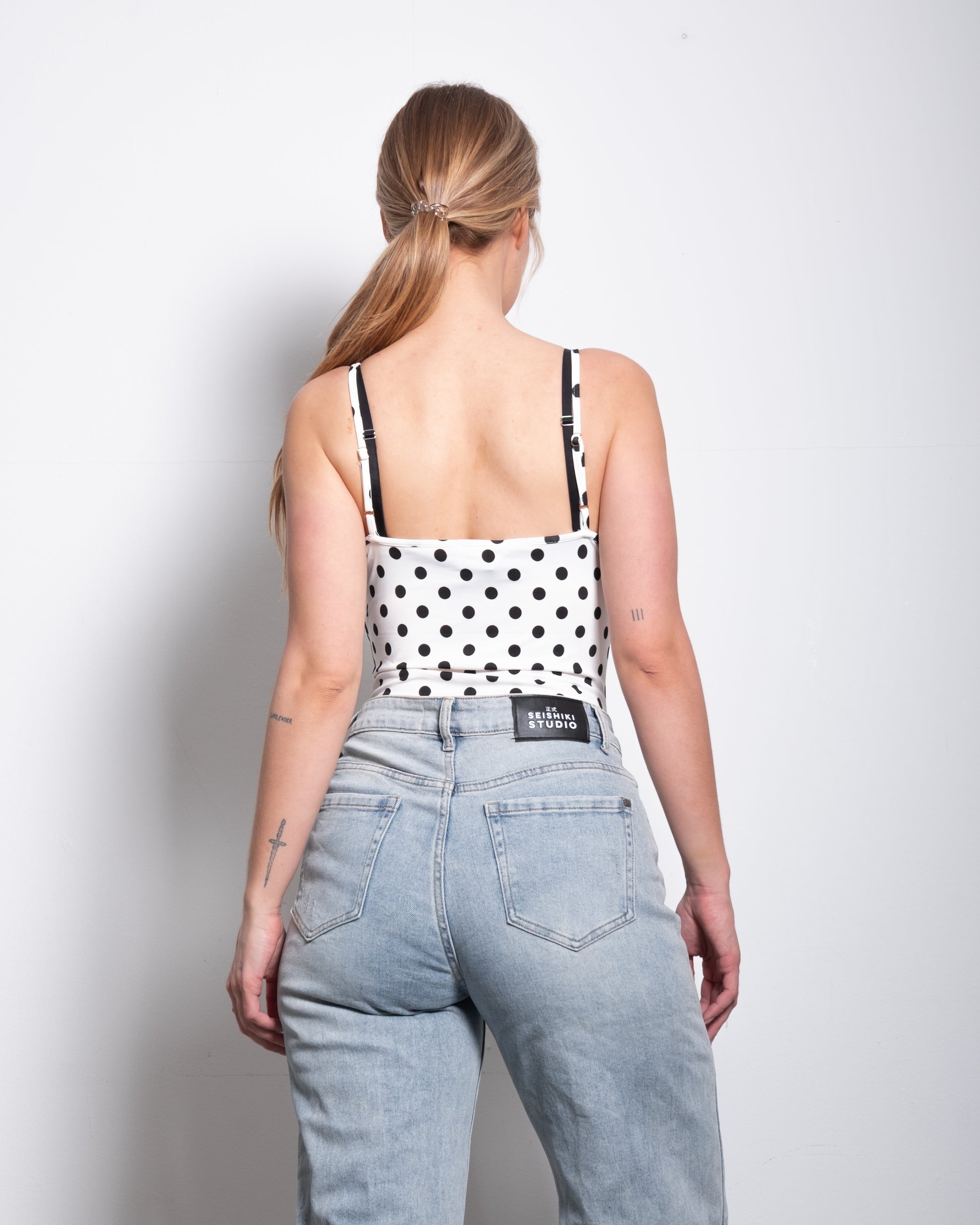 polkadot stretchy tanktop white | SEISHIKI STUDIO