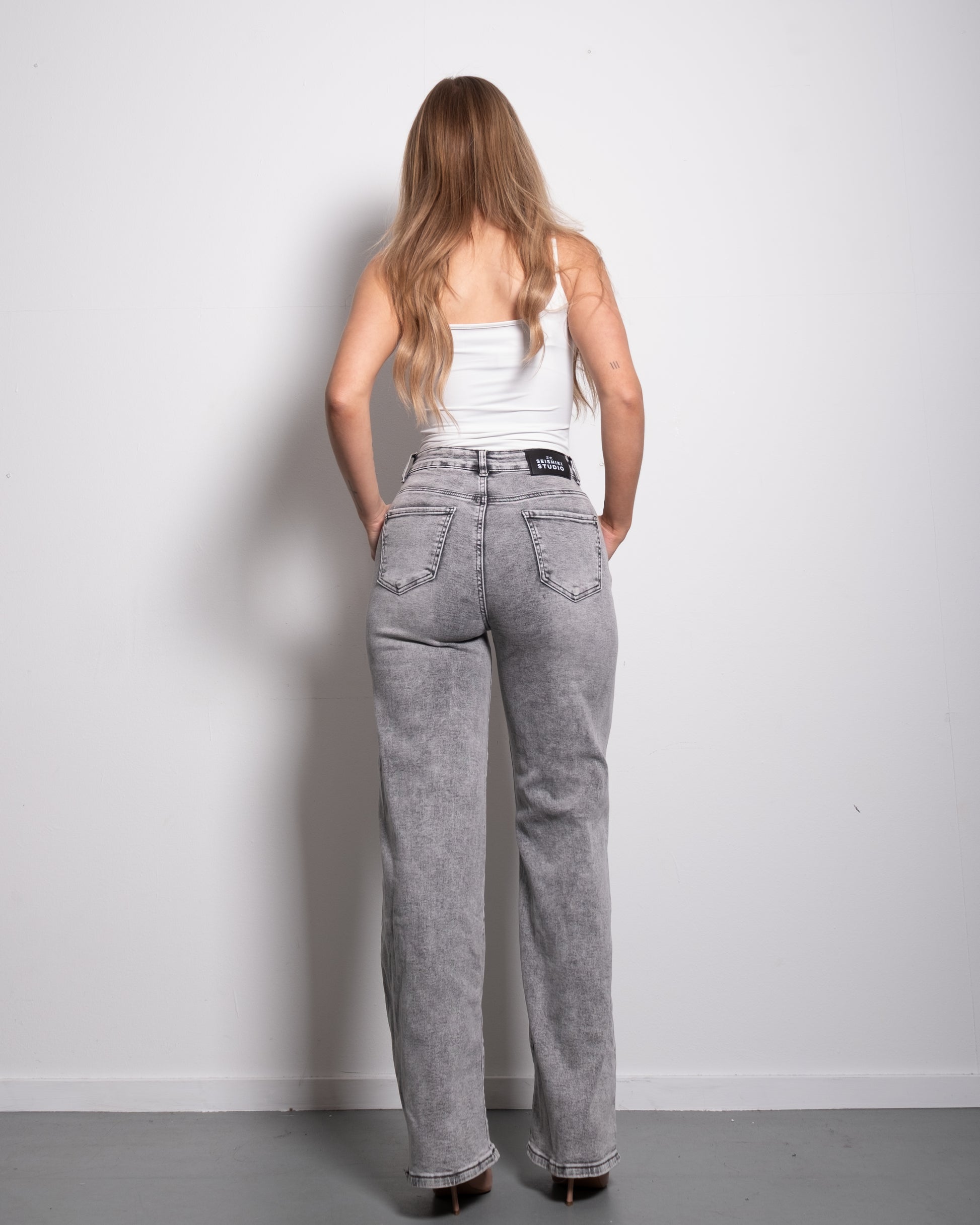 BUTTER FLEX - SUPER STRETCH High Waist Grey Wide Leg Jeans - INSEAM 79CM | SEISHIKI STUDIO