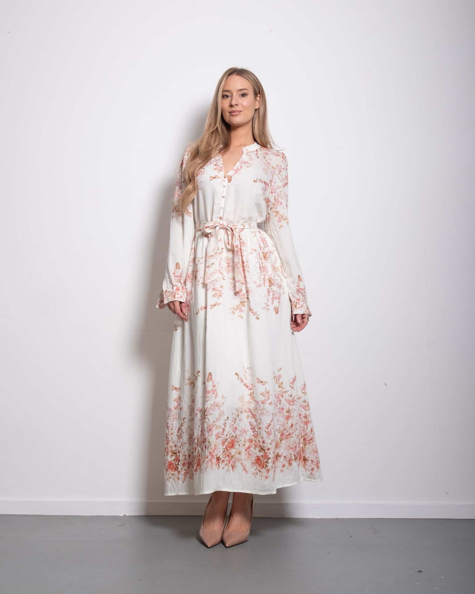 longsleeve bloused floral dress pastel pink | SEISHIKI STUDIO