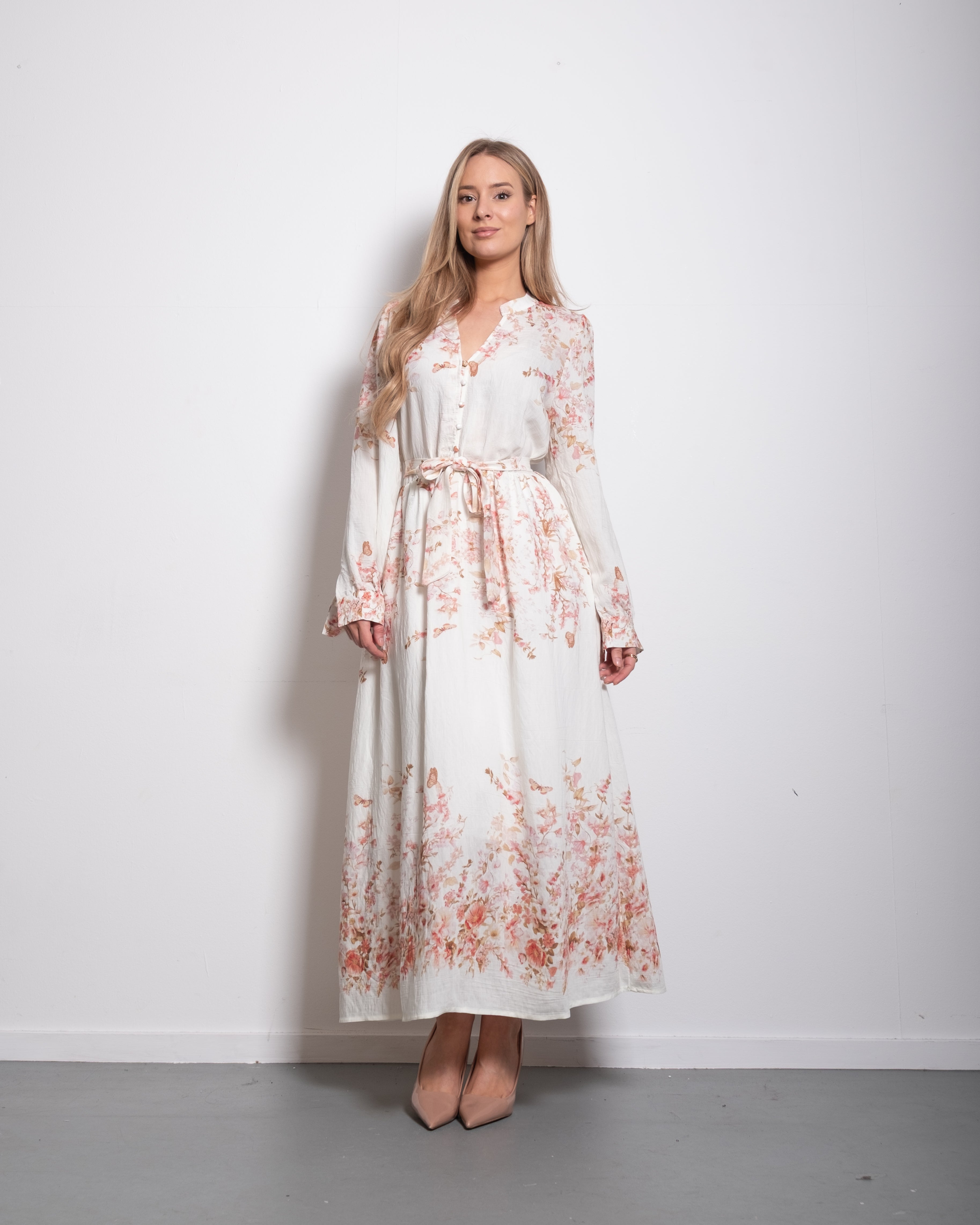 longsleeve bloused floral dress pastel pink