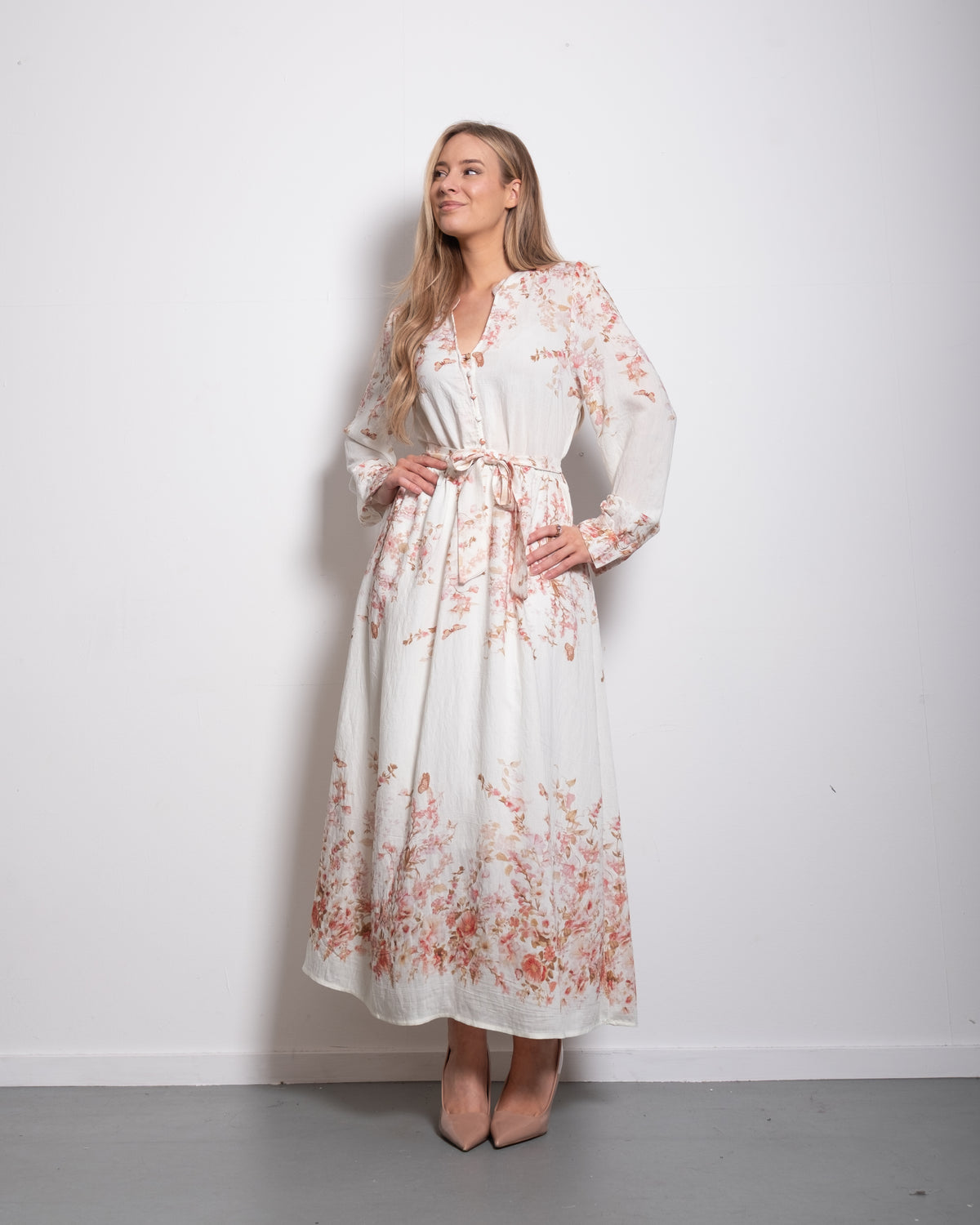 longsleeve bloused floral dress pastel pink | SEISHIKI STUDIO