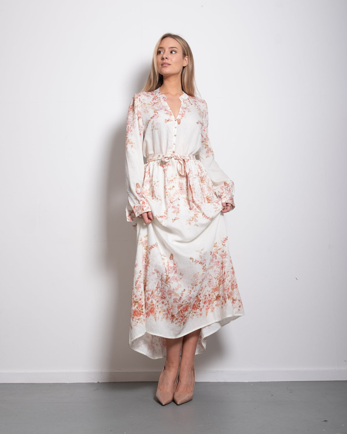 longsleeve bloused floral dress pastel pink | SEISHIKI STUDIO