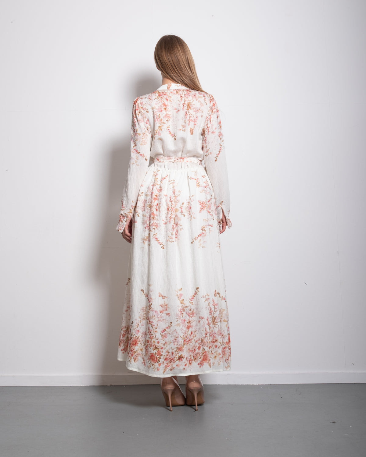 longsleeve bloused floral dress pastel pink | SEISHIKI STUDIO
